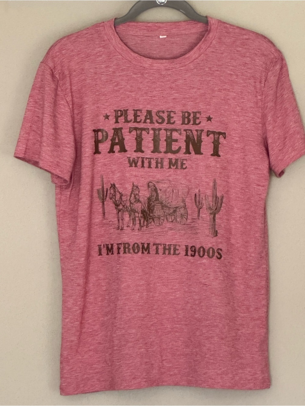Please Be Patient With Me I'm From The 1900s Tee M 20” p2p Heather Pink EUC - Picture 2 of 11
